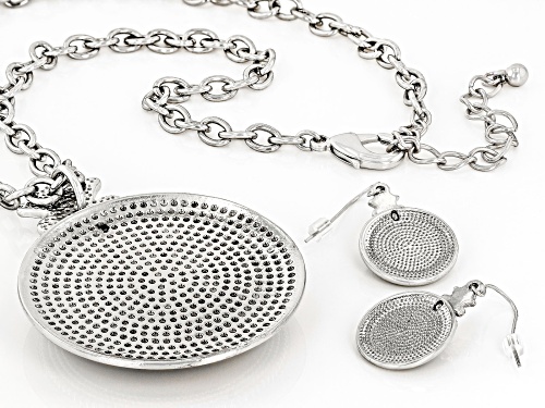 Paula Deen Jewelry™ Black Epoxy & Crystal Silver Tone Earring and Pendant Set