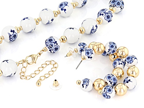 Paula Deen Jewelry™ Blue Beaded Floral Gold Tone Necklace & Earring Set