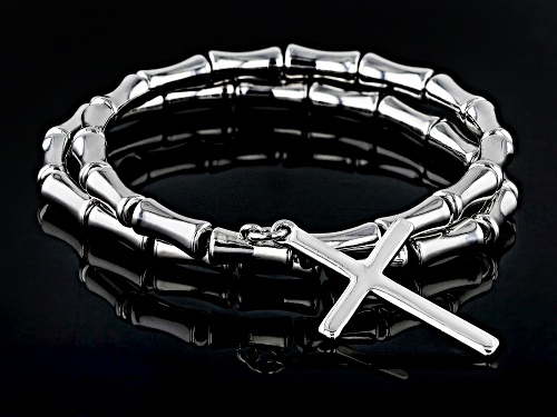 Paula Deen Jewelry™ Acrylic Bead Silver Tone Set of 2 Bracelets With Cross Charm