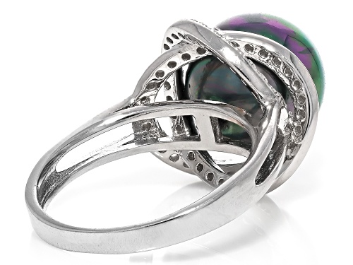 Pearlfection® 12mm Peacock Simulant & Bella Luce® Rhodium Over Sterling Silver Ring - Size 7