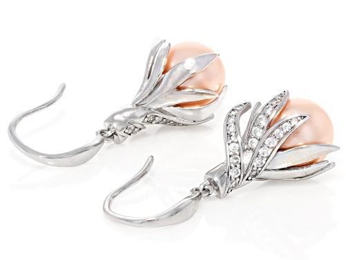 Pearlfection® 10mm Pink Kasumiga Simulant With Bella Luce® Rhodium Over Sterling Silver Earrings
