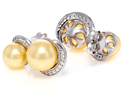 Pearlfection® 10-11.5mm Golden South Sea Simulant With Bella Luce® Rhodium Over Silver Earrings