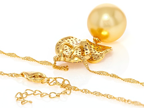 Pearlfection® 14mm Golden South Sea Simulant With Bella Luce® 18k Gold Over Sterling Silver Pendant