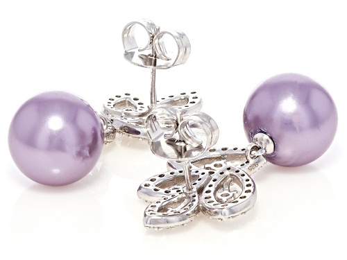 Pearlfection® 12mm Lavender Kasumiga Simulant With Bella Luce® Rhodium Over Silver Earrings