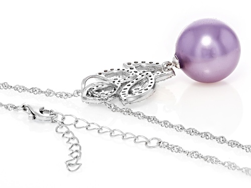 Pearlfection® 14mm Lavender Kasumiga Simulant With Bella Luce® Rhodium Over Silver Pendant
