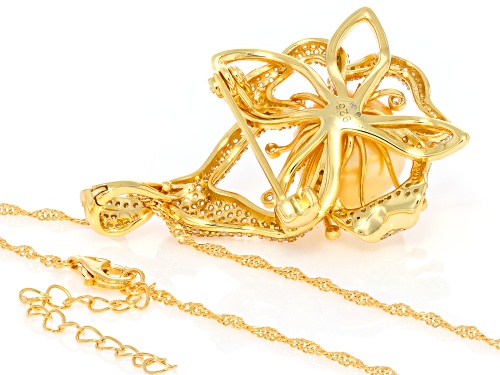 Pearlfection® 14mm Golden South Sea Simulant With Bella Luce® 18k Gold Over Silver Pin/Enhancer