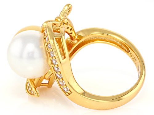 Pearlfection® 10mm South Sea Simulant With Bella Luce® 18k Gold Over Sterling Silver Ring - Size 6