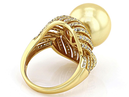 14mm Golden South Sea Simulant & Bella Luce® 18k Yellow Gold Over Sterling Silver Ring - Size 6