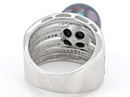 12mm Tahitian Simulant & Bella Luce® Rhodium Over Sterling Silver Ring - Size 10