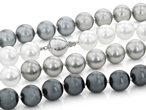 Pearlfection® Multi-Color South Sea Simulant Rhodium Over Sterling Silver 32 Inch Strand Necklace - Size 32