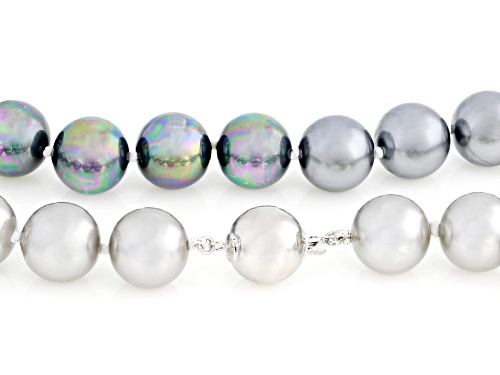 Pearlfection® 12mm Tahitian Simulant Rhodium Over Sterling Silver 32 Inch Strand - Size 32