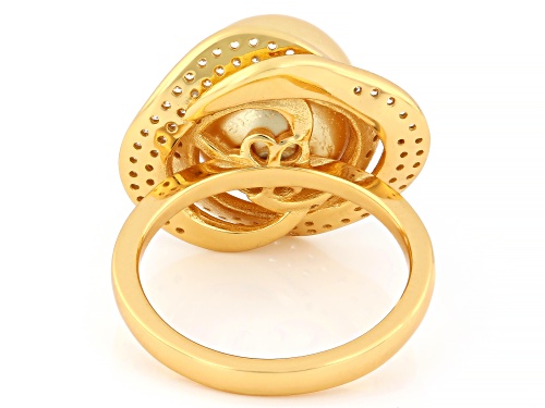 Pearlfection® 12mm Golden South Sea Simulant With Bella Luce® 18k Yellow Gold Over Silver Ring - Size 7