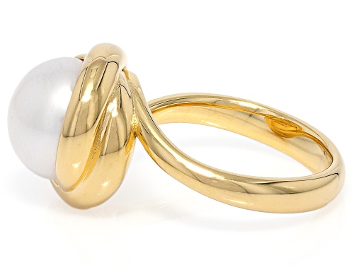 Perla Milano™ 10mm White Cultured Freshwater Pearl 18k Yellow Gold Over Bronze Ring - Size 9