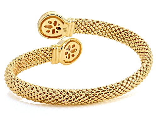 9mm White Cultured Freshwater Pearl 18k Yellow Gold Over Bronze Mesh Bypass Bangle