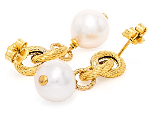 Perla Milano™ 11mm White Cultured Freshwater Pearl 18k Yellow Gold Over Bronze Earrings