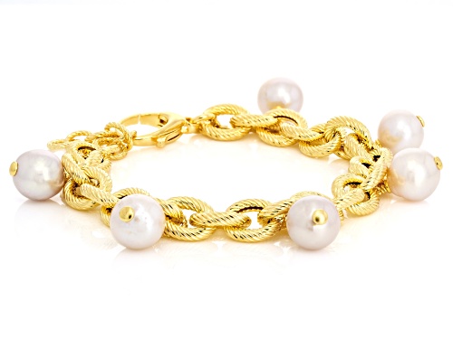 Genusis™ 10mm White Cultured Freshwater Pearl 18k Yellow Gold Over Bronze Bracelet