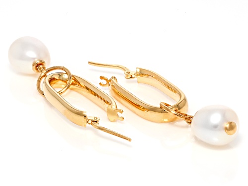 Genusis™ 10mm White Cultured Freshwater Pearl 18k Yellow Gold Over Bronze Hoop Earrings