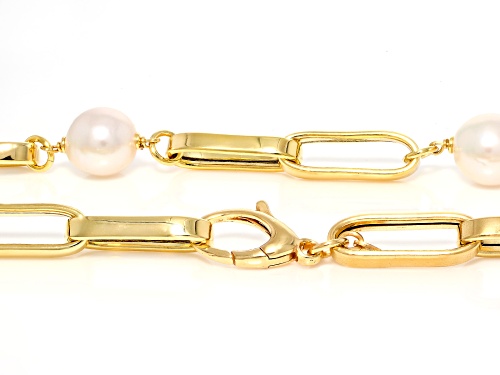 Genusis™ 12mm White Cultured Freshwater Pearl 18k Gold Over Bronze 21 Inch Station Necklace - Size 21