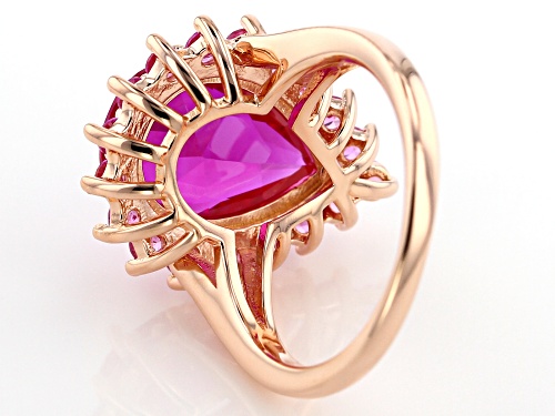 3.34ct Pear Shape & 1.11ctw Round Lab Created Pink Sapphire 18k Rose Gold Over Silver Ring - Size 10