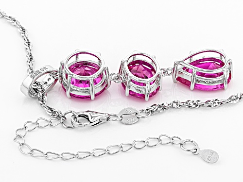 12.85ctw Mixed Shaped Lab Created Pink Sapphire, .12ctw Zircon, Rhodium Over Silver Pendant W/ Chain