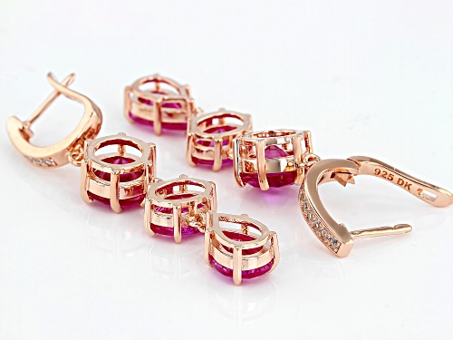 12.56ctw Mixed Shape Lab Created Pink Sapphire, .24ctw Zircon 18k Rose Gold Over Silver Earrings