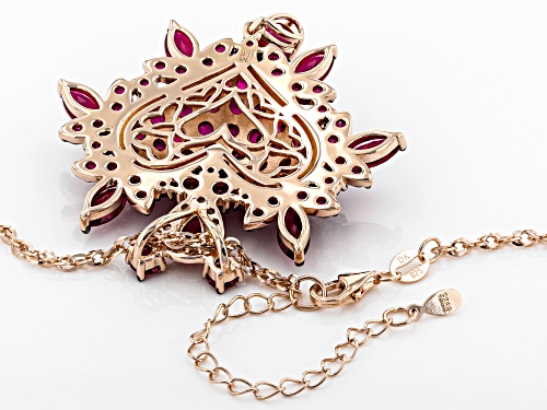 13.64ctw Mixed Shaped Lab Created Ruby, .27ctw Zircon 18k Rose Gold Over Silver Pendant W/ Chain