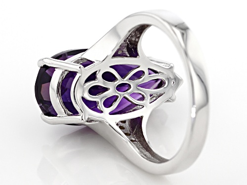 8.50ct Pear Shape African Amethyst With .21ctw Round White Zircon Rhodium Over Silver Ring - Size 10