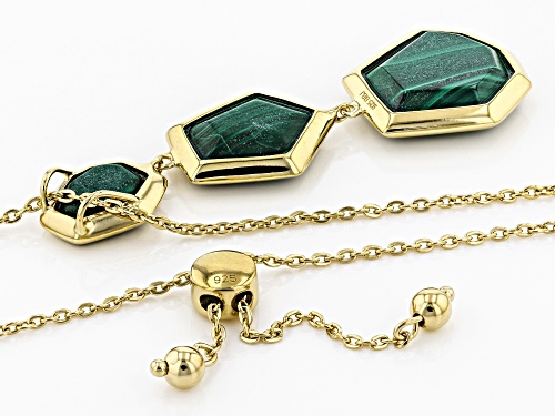Fancy cut malachite 3-stone 18k gold over silver bolo necklace adjusts to approximately 27