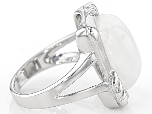 14x10mm Baguette Rainbow Moonstone Rhodium Over Sterling Silver Solitaire Ring - Size 6