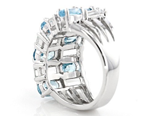 4.76ctw oval blue zircon and 2.59ctw baguette white topaz rhodium over sterling silver band ring - Size 6