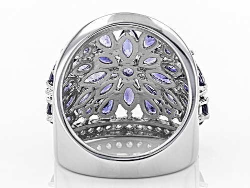 3.38ctw pear shape, marquise & round iolite with .58ctw round white zircon rhodium over silver ring - Size 8
