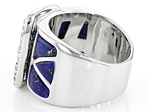 Free-Form Lapis Lazuli With .08ctw Zircon Rhodium Over Sterling Silver Belt Band Ring - Size 7