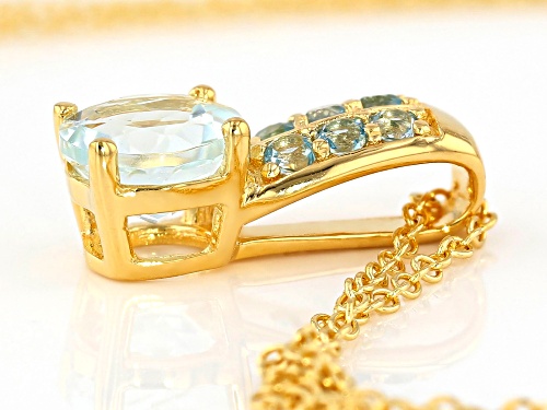 .85ct Aquamarine With .21ctw Swiss Blue Topaz 18k Gold Over Sterling Silver Slide With Chain