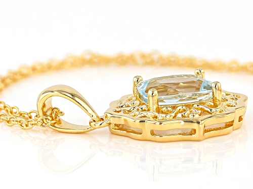 1.31ct Rectangular Cushion Aquamarine 18k Yellow Gold Over Sterling Silver Pendant With Chain