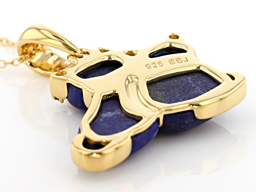 Free-form Lapis Lazuli With .01ctw Blue Diamond Accent 18k Gold Over Silver Cat Pendant With Chain