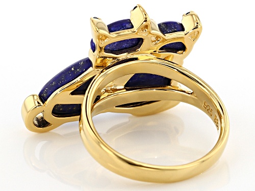 Free-Form Lapis Lazuli With .01ctw Blue Diamond Accent 18k Yellow Gold Over Sterling Silver Cat Ring - Size 8