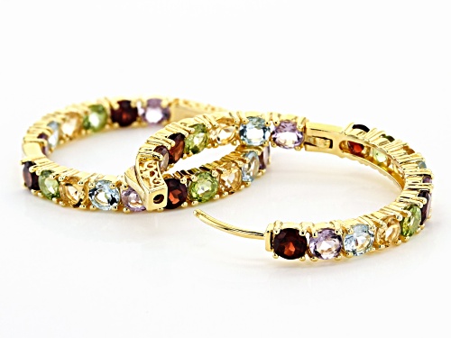 Pre-Owned 8.56ctw Round Multi-Gemstone 18k Yellow Gold Over Silver Inside-Outside Hoop Earrings