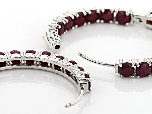 Pre-Owned 11.56ctw Round Indian Ruby Rhodium Over Sterling Silver Inside/Outside Hoop Earrings