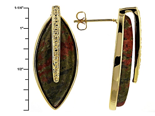 Pre-Owned Moda Di Pietra™ Marquise Multi Color Unakite 18k Yellow Gold Over Bronze Earrings