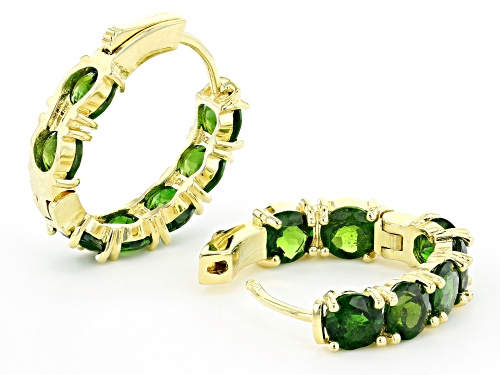 Pre-Owned 8.68ctw Round Russian Chrome Diopside 18k Yellow Gold Over Silver Inside/Outside Hoop Earr
