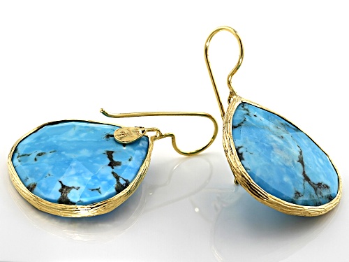 Pre-Owned Tehya Oyama Turquoise™ 18x18mm Pear Shape  Kingman Turquoise 18K Gold Over Silver Drop Ear