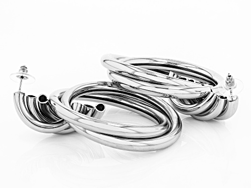 Pre-Owned Paula Deen Jewelry™ Silver Tone Twisted Double Hoop Earrings