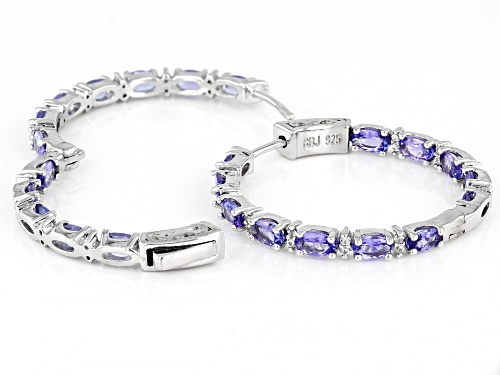 Pre-Owned 5.28ctw Oval Tanzanite With .60ctw Round White Zircon Sterling Silver Inside-Outside Hoop
