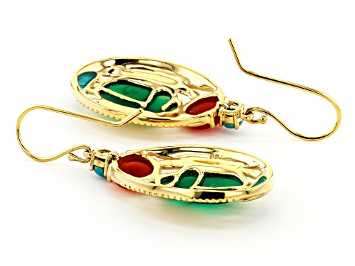 Pre-Owned Global Destinations™ Multi Stone 18K Yellow Gold Over Brass Egyptian Inspired Scarab Earri
