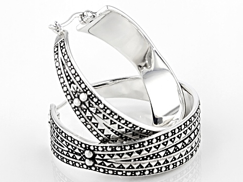 Pre-Owned Global Destinations™ Sterling Silver African Inspired Tribal Design Hoop Earrings