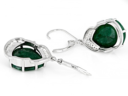 Pre-Owned 18.00ctw Pear Green Beryl With 1.00ctw Round White Zircon Rhodium Over Sterling Silver Ear