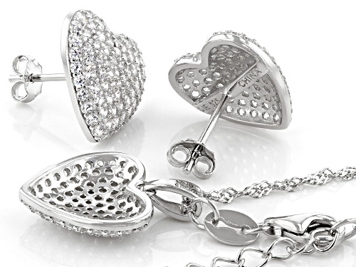 Pre-Owned Bella Luce ® 2.63ctw Rhodium Over Sterling Silver Heart Pendant With Chain And Earrings