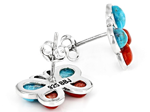 Pre-Owned Southwest Style By JTV™ Childrens Turquoise And Coral Rhodium Over Silver Butterfly Stud E