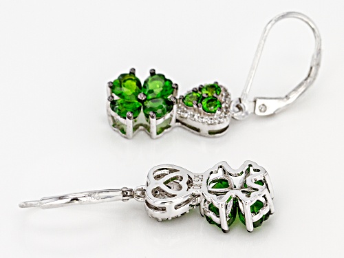 Pre-Owned 2.31ctw Chrome Diopside & .15ctw White Zircon Rhodium Over Silver Four-Leaf Clover Dangle
