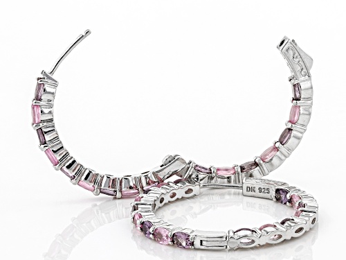 Pre-Owned 5.47ctw Oval Multi-Colored Spinel Rhodium Over Sterling Silver Inside/Outside Hoop Earring